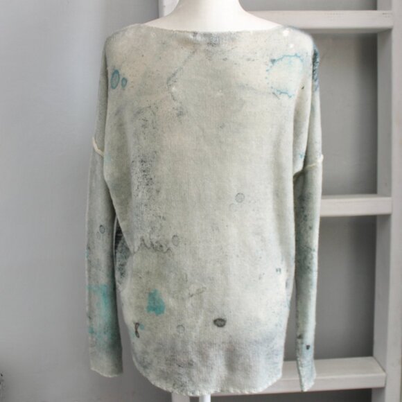 Skull Cashmere Thunder Sweater Distressed Tye Dye Print 100% Cashmere sz Medium - Picture 6 of 8